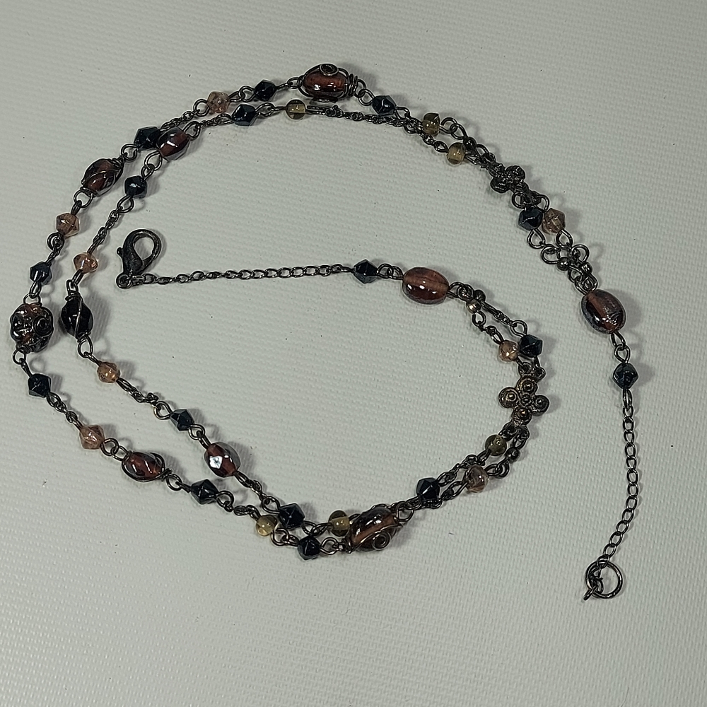 Glass Bead and Gunmetal Double Strand Necklace - Picture 3 of 8